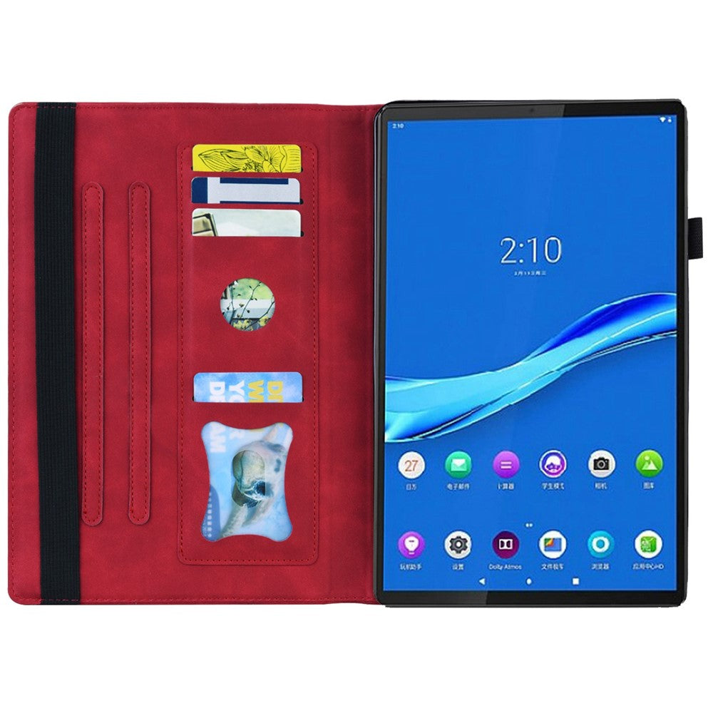 For Lenovo Tab M10 Plus (3rd Gen) 10.6 inch Tablet Case PU Leather Stand Wallet Elastic Drop-Proof Shell with Pencil Holder - Red