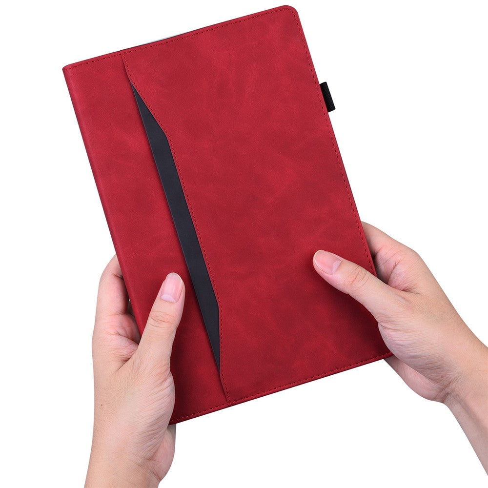 For Lenovo Tab M10 Plus (3rd Gen) 10.6 inch Tablet Case PU Leather Stand Wallet Elastic Drop-Proof Shell with Pencil Holder - Red