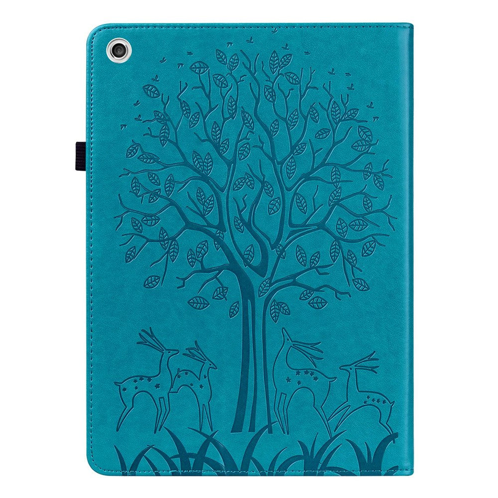 For Lenovo Tab M10 Plus (3rd Gen) Imprinting Tree Deer Pattern Tablet Case PU Leather Card Slots Stand Shell - Blue