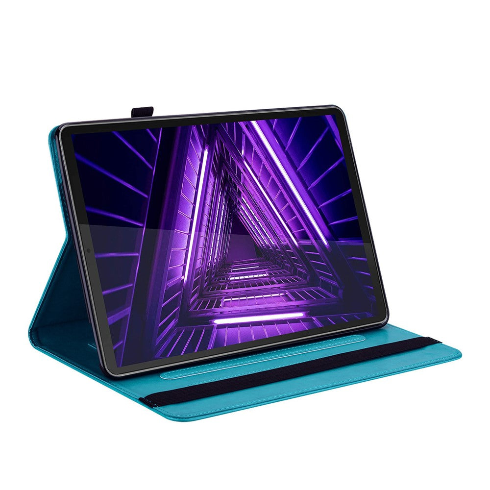 For Lenovo Tab M10 Plus (3rd Gen) Imprinting Tree Deer Pattern Tablet Case PU Leather Card Slots Stand Shell - Blue