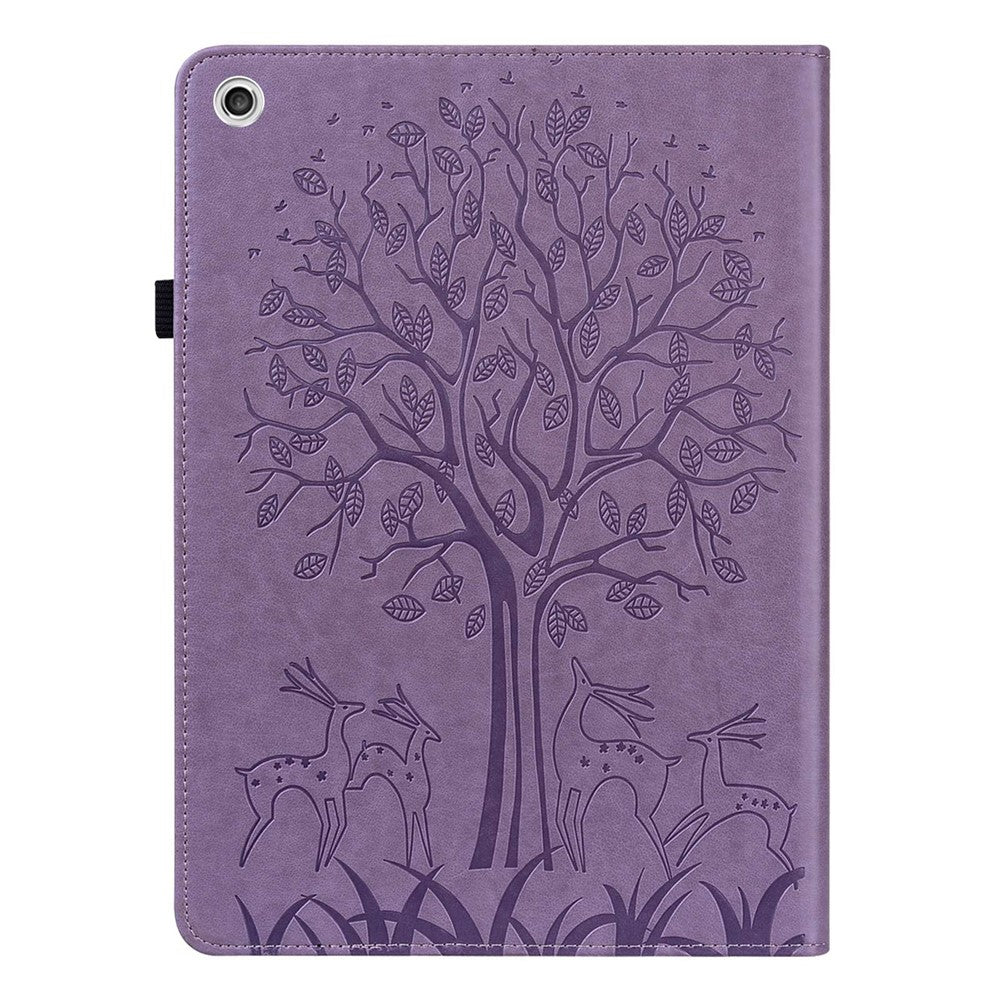 For Lenovo Tab M10 Plus (3rd Gen) Imprinting Tree Deer Pattern Tablet Case PU Leather Card Slots Stand Shell - Purple