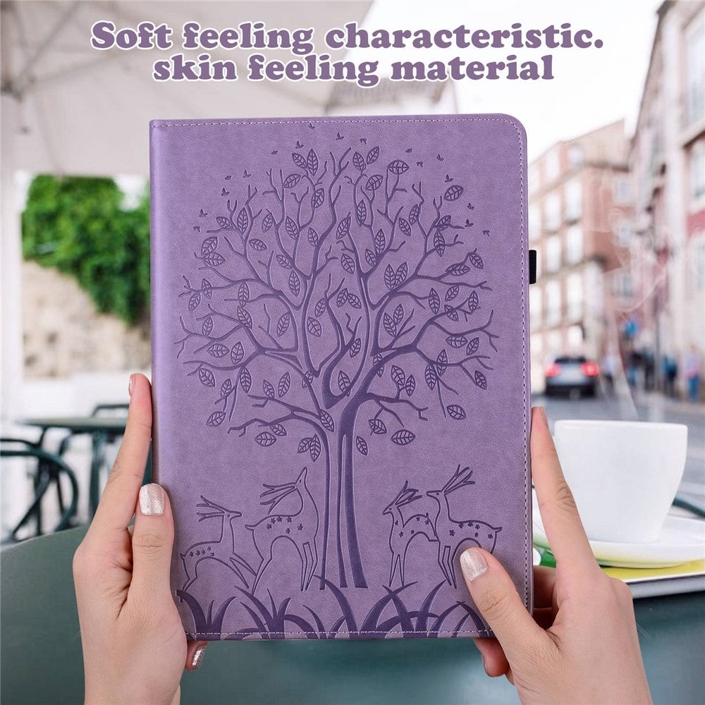For Lenovo Tab M10 Plus (3rd Gen) Imprinting Tree Deer Pattern Tablet Case PU Leather Card Slots Stand Shell - Purple
