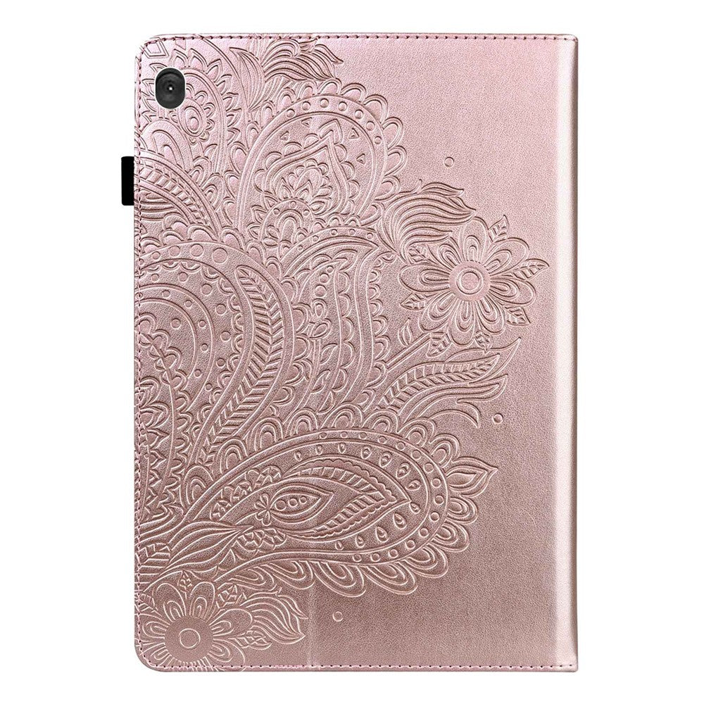 For Lenovo Tab M10 Plus (3rd Gen) / Xiaoxin Pad 2022 10.6 inch Imprinting Flower PU Leather Tablet Case with Card Holder Stand - Rose Gold