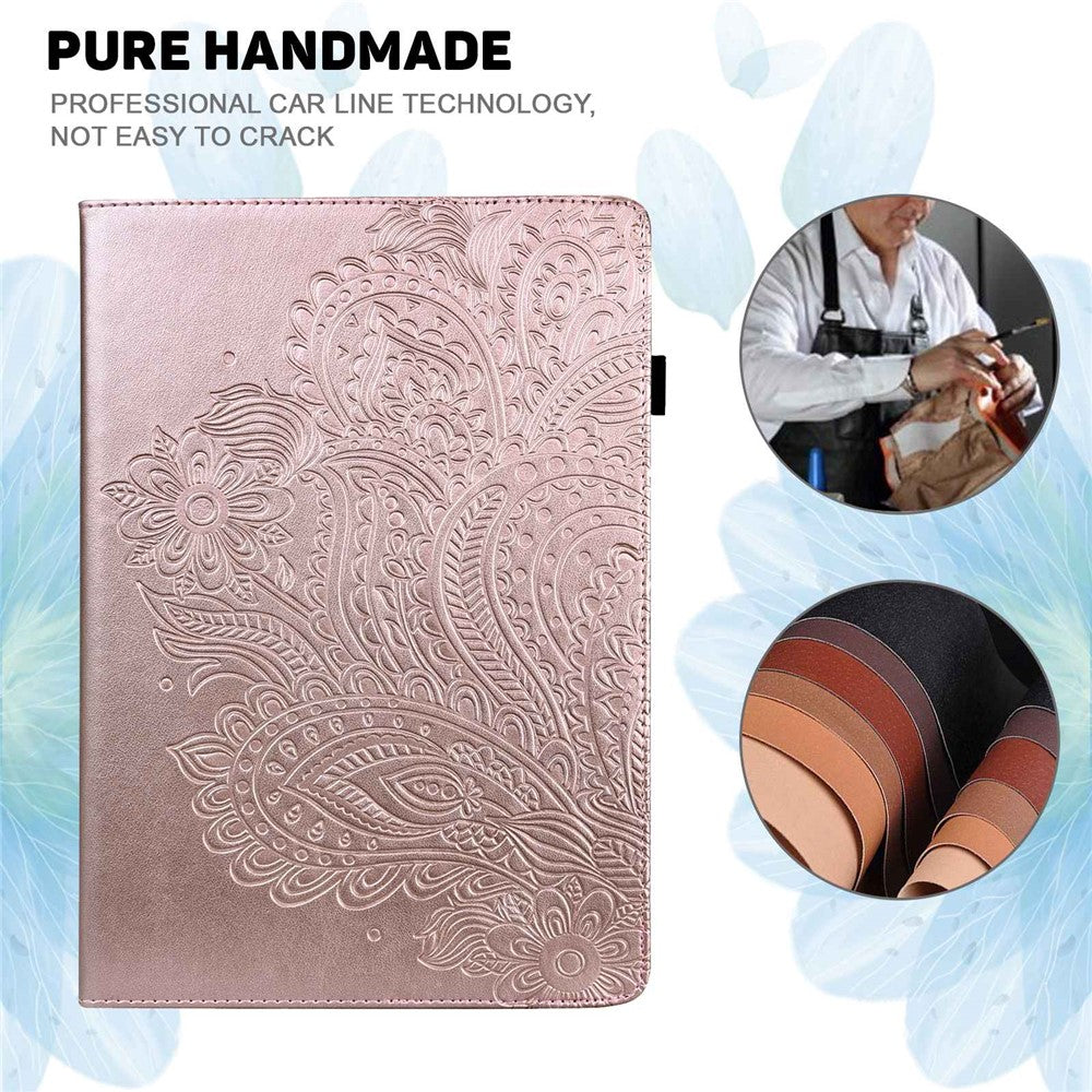 For Lenovo Tab M10 Plus (3rd Gen) / Xiaoxin Pad 2022 10.6 inch Imprinting Flower PU Leather Tablet Case with Card Holder Stand - Rose Gold