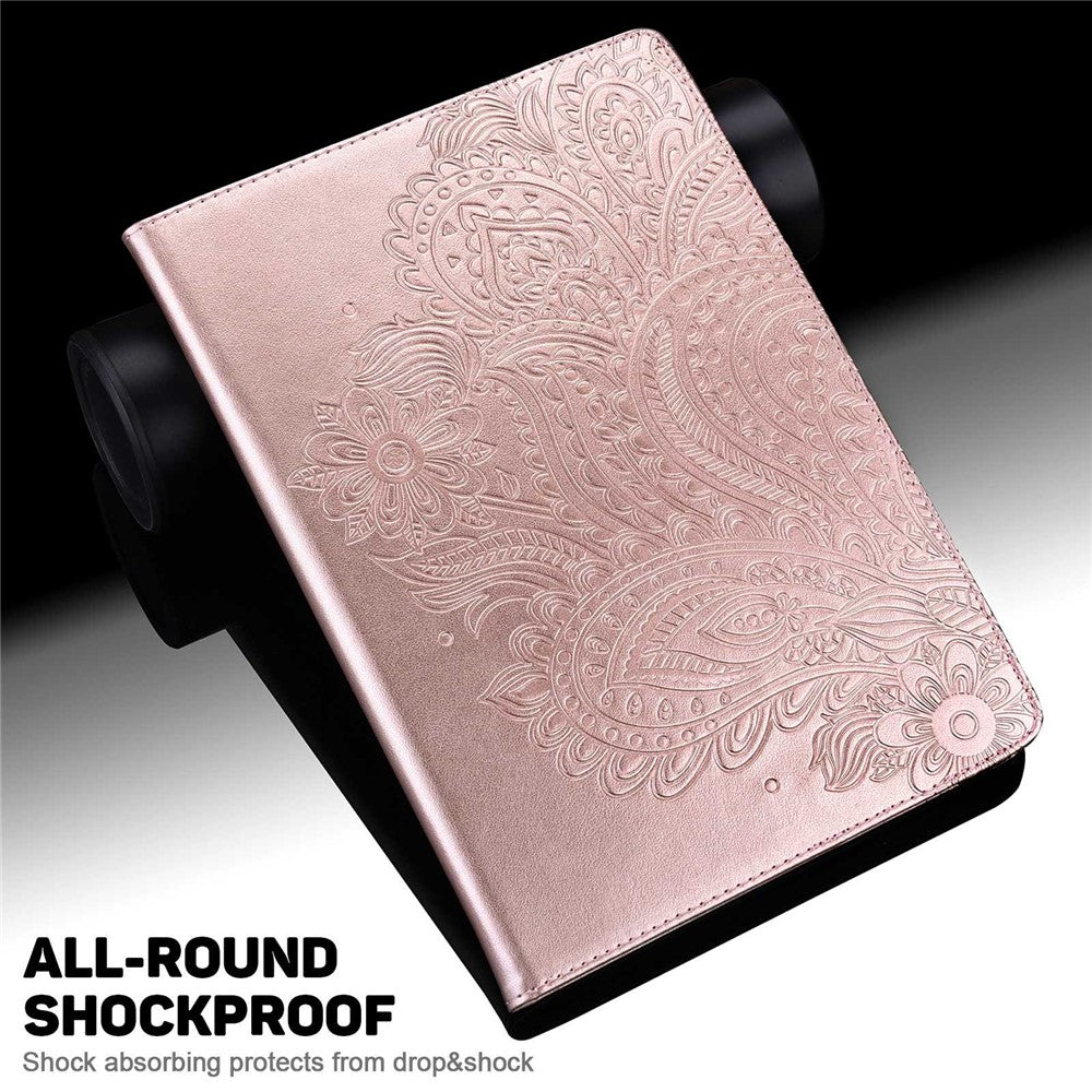 For Lenovo Tab M10 Plus (3rd Gen) / Xiaoxin Pad 2022 10.6 inch Imprinting Flower PU Leather Tablet Case with Card Holder Stand - Rose Gold