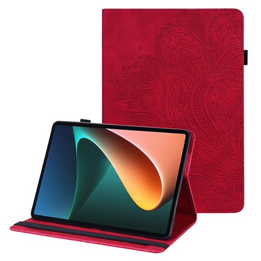 For Lenovo Tab M10 Plus (3rd Gen) / Xiaoxin Pad 2022 10.6 inch Imprinting Flower PU Leather Tablet Case with Card Holder Stand - Red