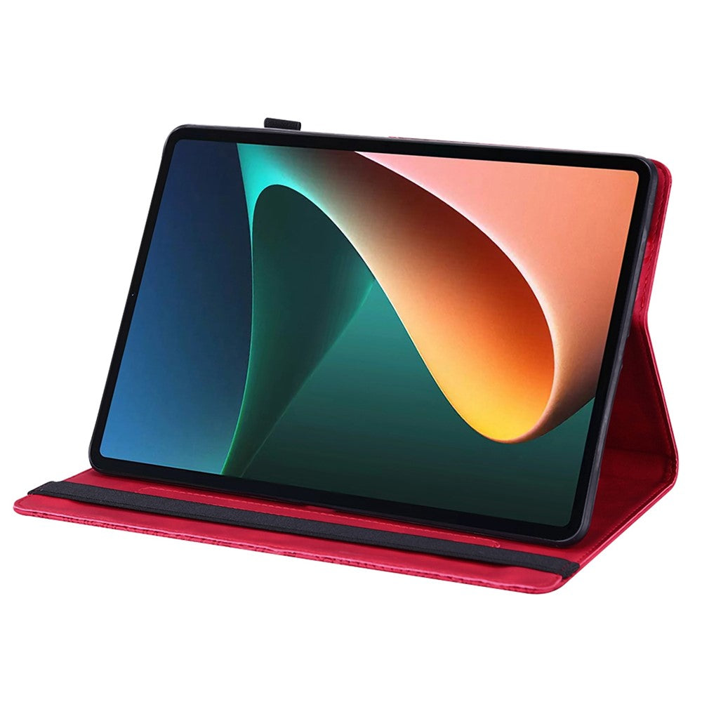 For Lenovo Tab M10 Plus (3rd Gen) / Xiaoxin Pad 2022 10.6 inch Imprinting Flower PU Leather Tablet Case with Card Holder Stand - Red