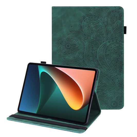 For Lenovo Tab M10 Plus (3rd Gen) / Xiaoxin Pad 2022 10.6 inch Imprinting Flower PU Leather Tablet Case with Card Holder Stand - Green