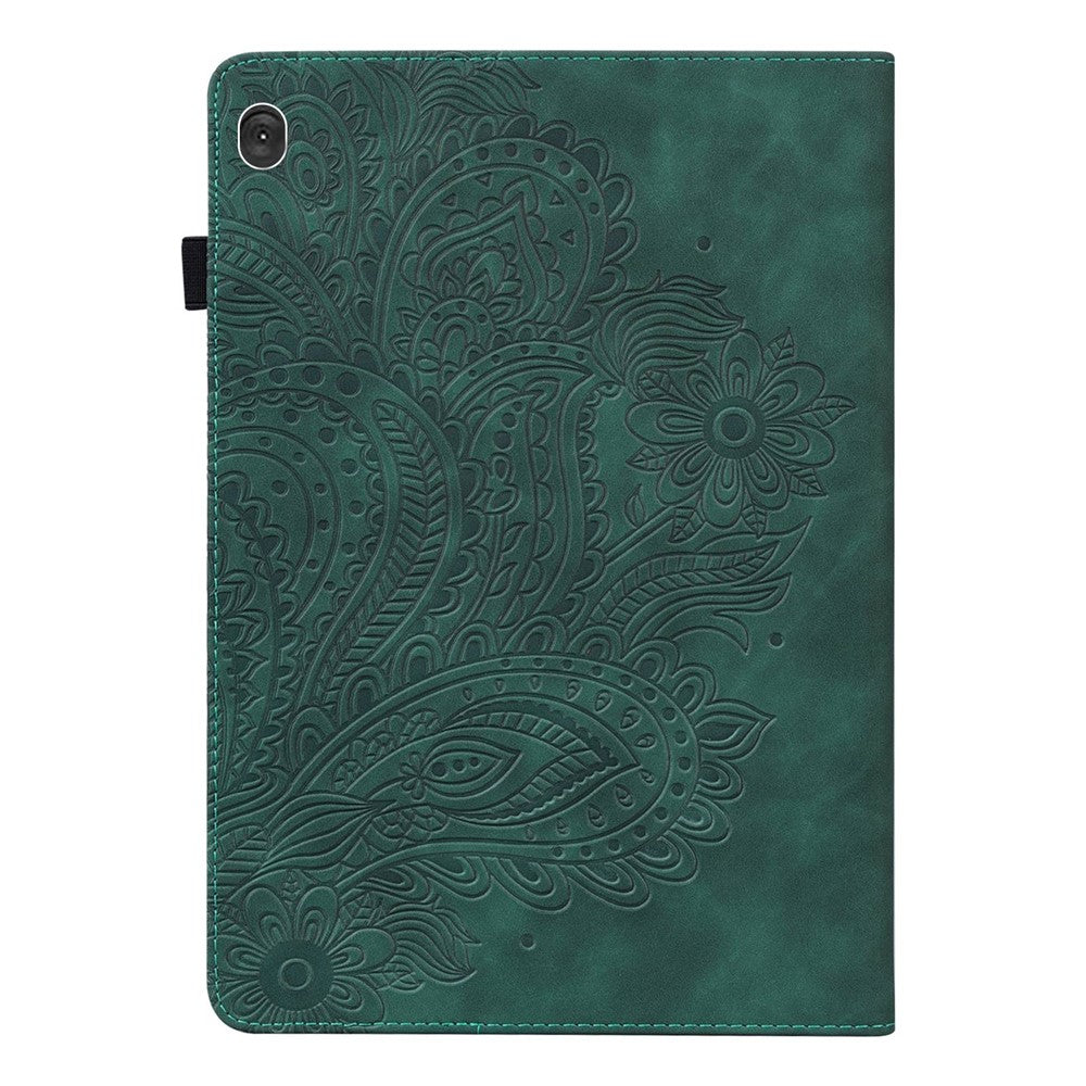 For Lenovo Tab M10 Plus (3rd Gen) / Xiaoxin Pad 2022 10.6 inch Imprinting Flower PU Leather Tablet Case with Card Holder Stand - Green