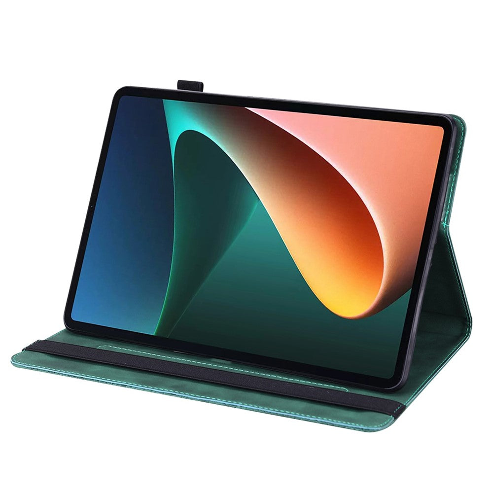 For Lenovo Tab M10 Plus (3rd Gen) / Xiaoxin Pad 2022 10.6 inch Imprinting Flower PU Leather Tablet Case with Card Holder Stand - Green