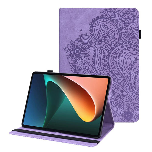 For Lenovo Tab M10 Plus (3rd Gen) / Xiaoxin Pad 2022 10.6 inch Imprinting Flower PU Leather Tablet Case with Card Holder Stand - Purple