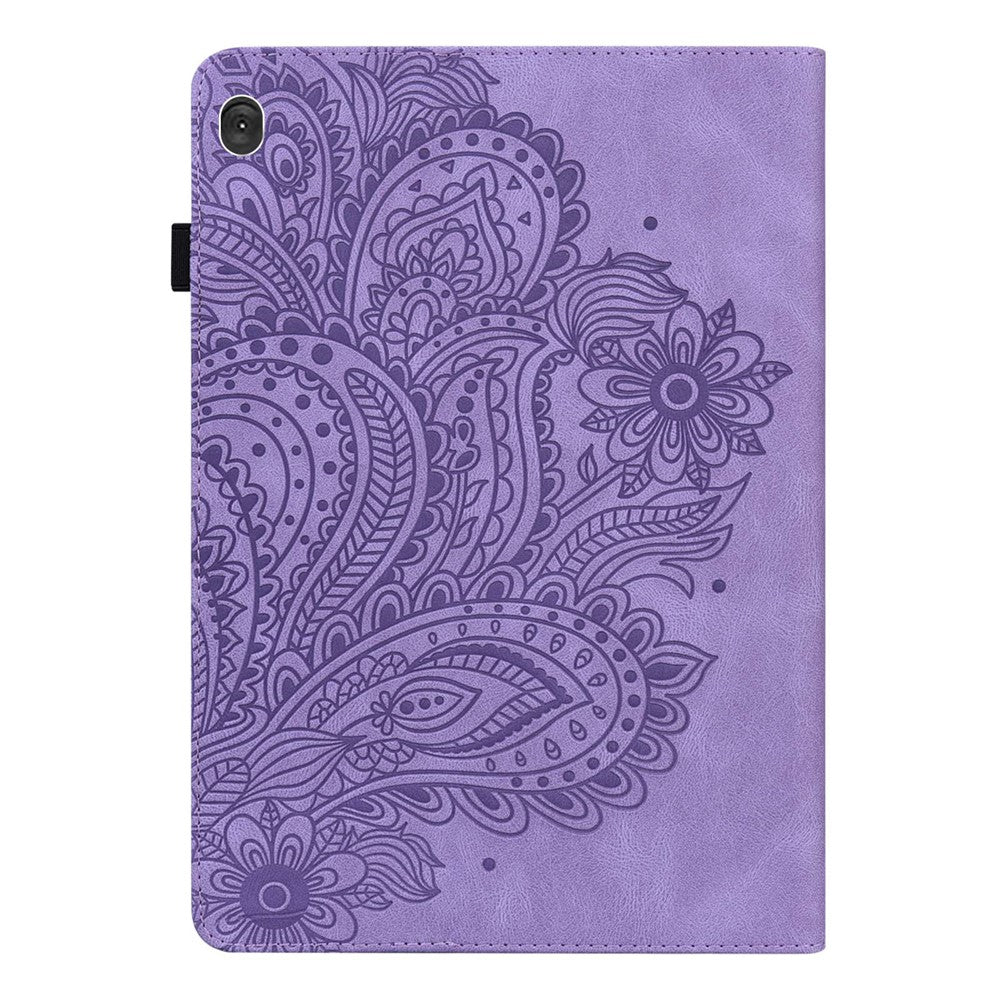 For Lenovo Tab M10 Plus (3rd Gen) / Xiaoxin Pad 2022 10.6 inch Imprinting Flower PU Leather Tablet Case with Card Holder Stand - Purple