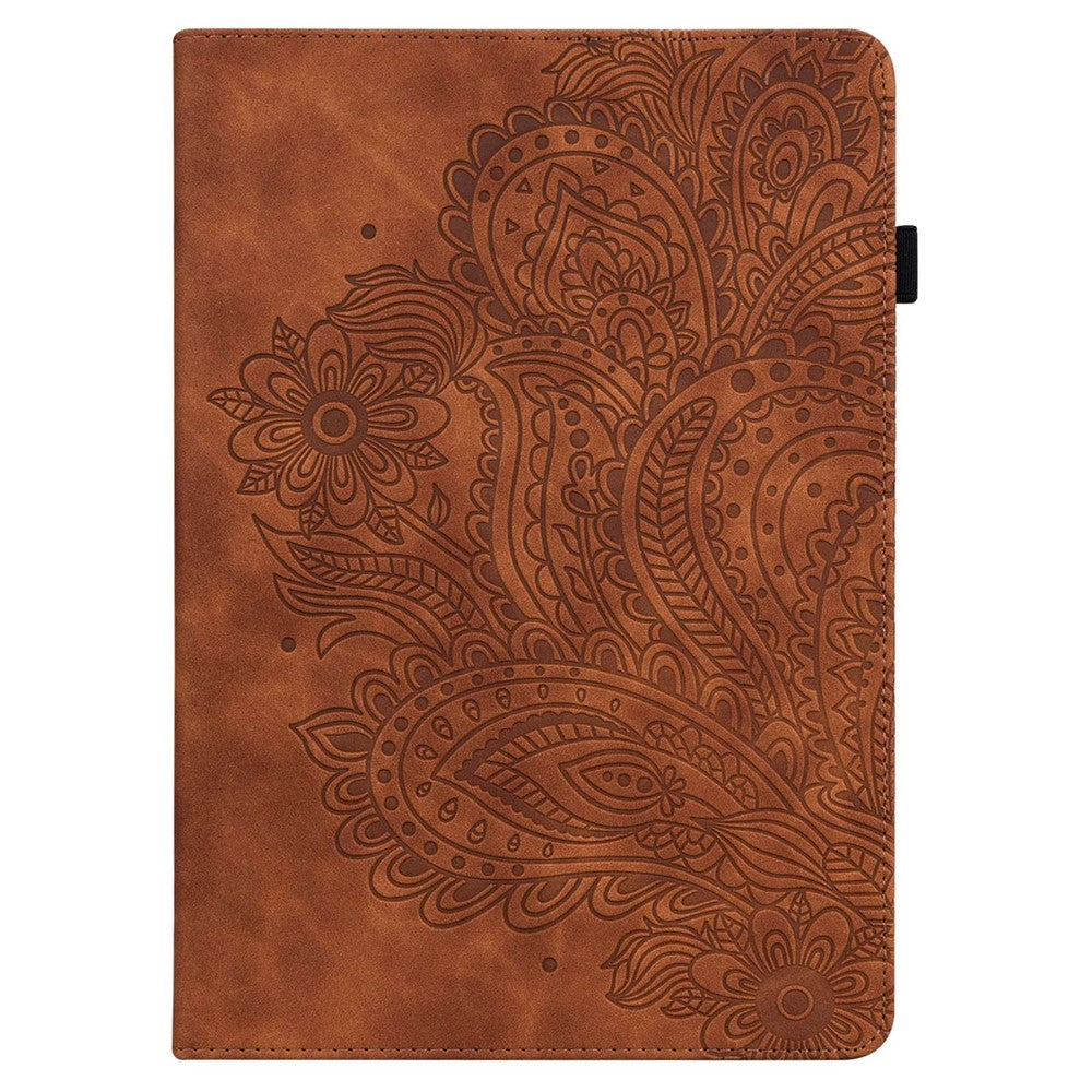 For Lenovo Tab M10 Plus (3rd Gen) / Xiaoxin Pad 2022 10.6 inch Imprinting Flower PU Leather Tablet Case with Card Holder Stand - Brown