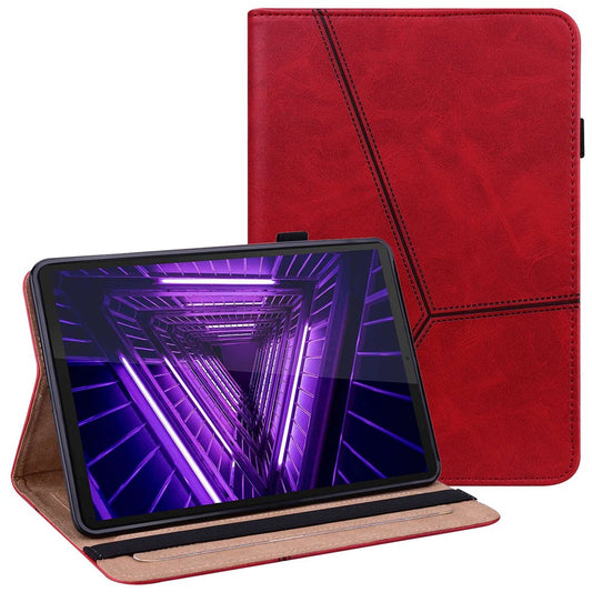 For Lenovo Tab M10 Plus (3rd Gen) / Xiaoxin Pad 2022 10.6 inch Line Imprinted PU Leather Card Holder Tablet Case with Elastic Band Closure - Red