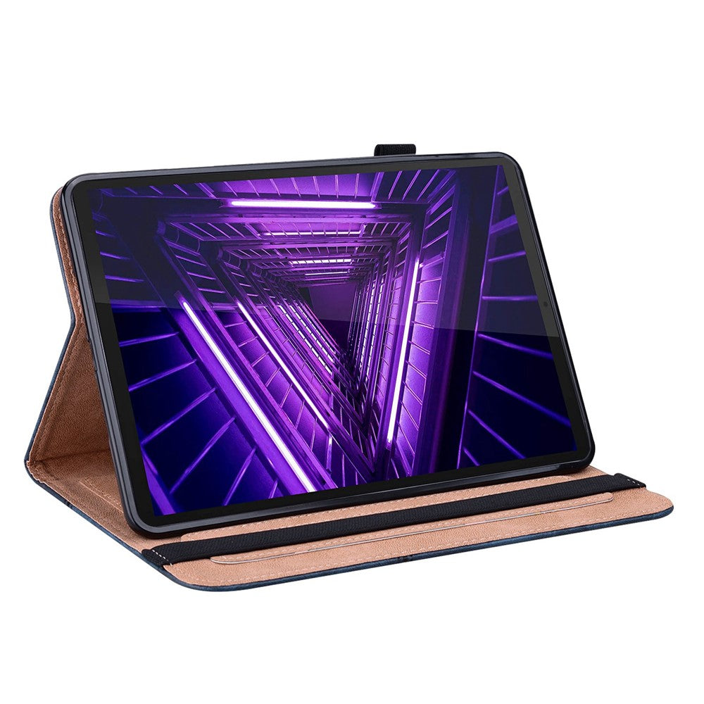 For Lenovo Tab M10 Plus (3rd Gen) / Xiaoxin Pad 2022 10.6 inch Line Imprinted PU Leather Card Holder Tablet Case with Elastic Band Closure - Blue