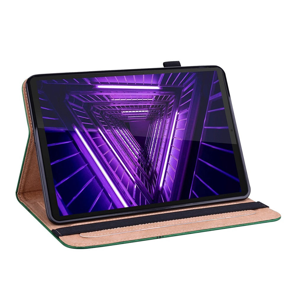 For Lenovo Tab M10 Plus (3rd Gen) / Xiaoxin Pad 2022 10.6 inch Line Imprinted PU Leather Card Holder Tablet Case with Elastic Band Closure - Green