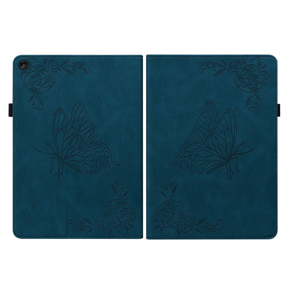For Lenovo Tab M10 Plus (3rd Gen) Butterfly Flower Imprinted Card Slot PU Leather Tablet Case Stand Cover with Elastic Band - Blue