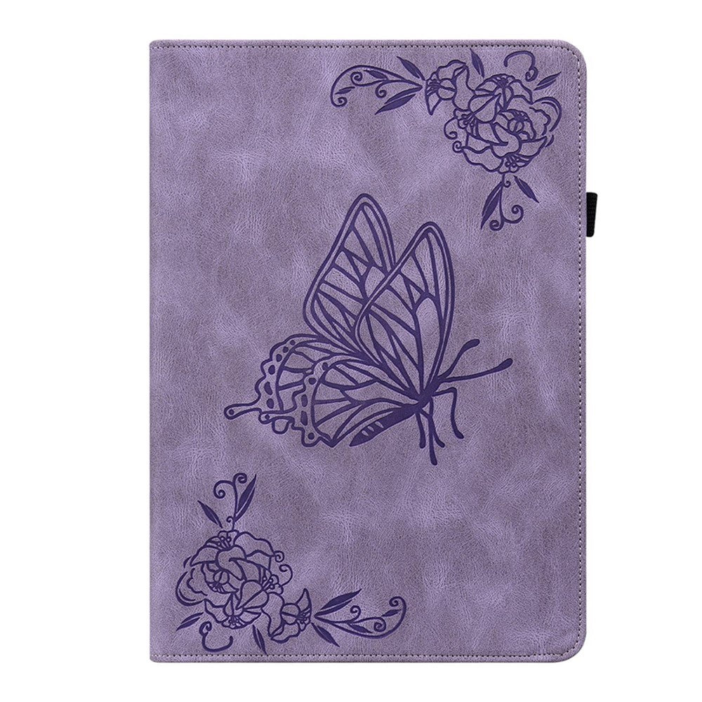 For Lenovo Tab M10 Plus (3rd Gen) Butterfly Flower Imprinted Card Slot PU Leather Tablet Case Stand Cover with Elastic Band - Purple