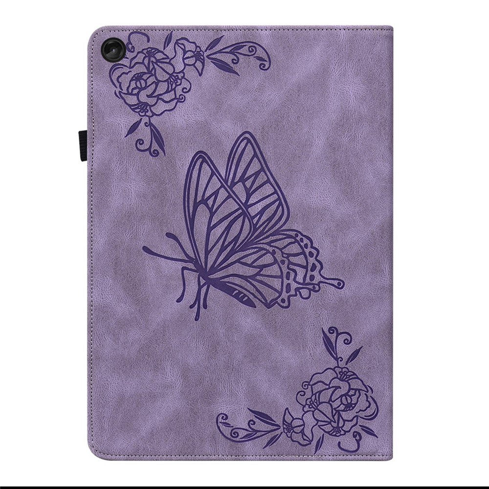 For Lenovo Tab M10 Plus (3rd Gen) Butterfly Flower Imprinted Card Slot PU Leather Tablet Case Stand Cover with Elastic Band - Purple