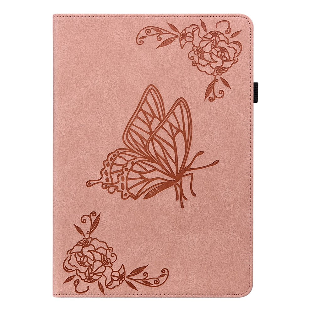 For Lenovo Tab M10 Plus (3rd Gen) Butterfly Flower Imprinted Card Slot PU Leather Tablet Case Stand Cover with Elastic Band - Pink