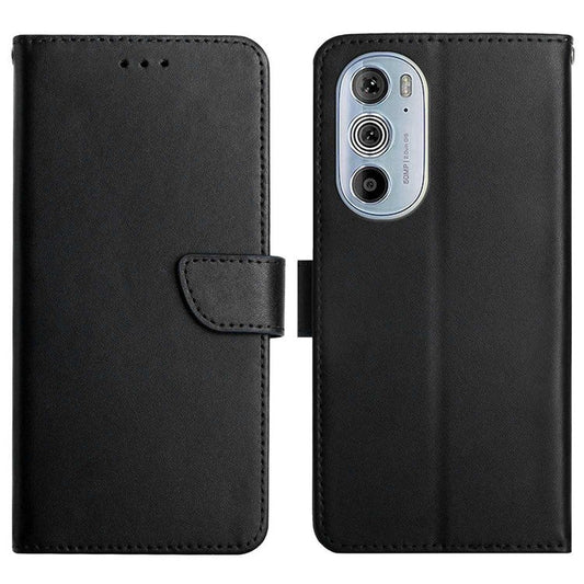 For Motorola Edge 30 Pro (Motorola Edge+ (2022)) All-inclusive Protection Nappa Texture Wallet Case Genuine Leather Phone Shell with Stand - Black