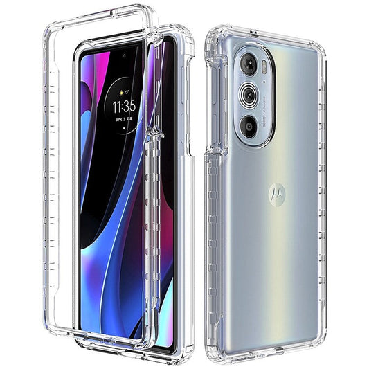 For Motorola Edge 30 Pro (Motorola Edge+ (2022)) Well-protected Transparent TPU + PC Hybrid Case Gradient Color Anti-fall Phone Cover - Transparent