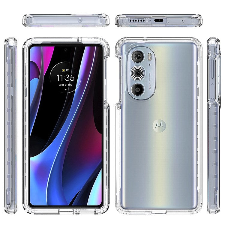 For Motorola Edge 30 Pro (Motorola Edge+ (2022)) Well-protected Transparent TPU + PC Hybrid Case Gradient Color Anti-fall Phone Cover - Transparent