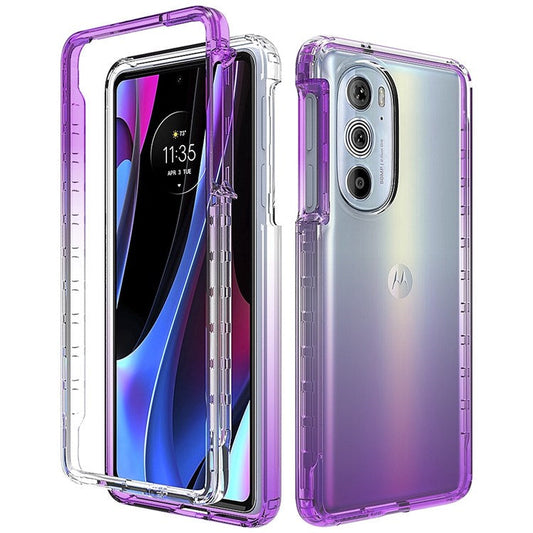 For Motorola Edge 30 Pro (Motorola Edge+ (2022)) Well-protected Transparent TPU + PC Hybrid Case Gradient Color Anti-fall Phone Cover - Gradient Purple