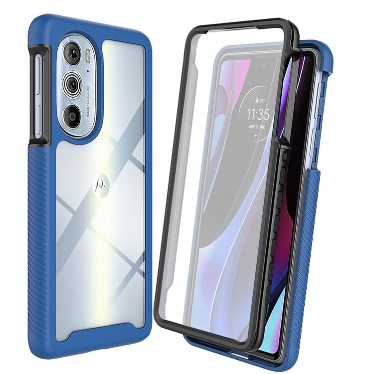 For Motorola Edge 30 Pro (Motorola Edge+ (2022)) All-inclusive Protection 3-in-1 Hybrid Phone Case Drop-proof Detachable Mobile Phone Shell with PET Screen Protector - Dark Blue