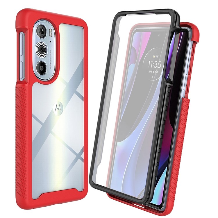 For Motorola Edge 30 Pro (Motorola Edge+ (2022)) All-inclusive Protection 3-in-1 Hybrid Phone Case Drop-proof Detachable Mobile Phone Shell with PET Screen Protector - Red