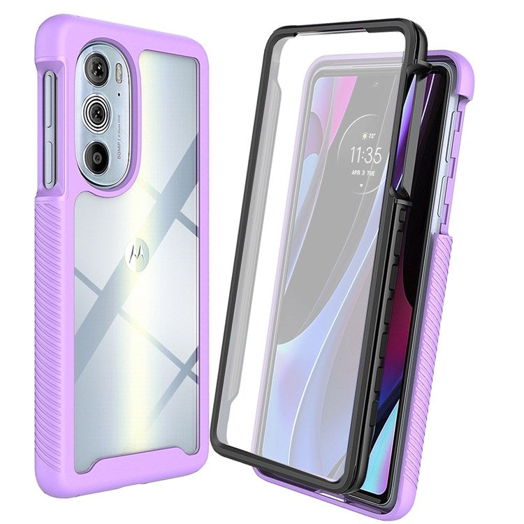 For Motorola Edge 30 Pro (Motorola Edge+ (2022)) All-inclusive Protection 3-in-1 Hybrid Phone Case Drop-proof Detachable Mobile Phone Shell with PET Screen Protector - Purple