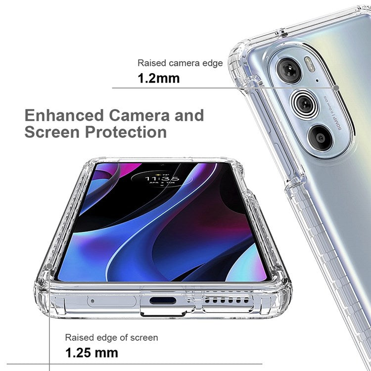 For Motorola Edge 30 Pro (Motorola Edge+ (2022)) 3-in-1 PC+TPU Hybrid Shockproof Anti-fall Gradient Case Phone Shell with PET Screen Protector - Transparent