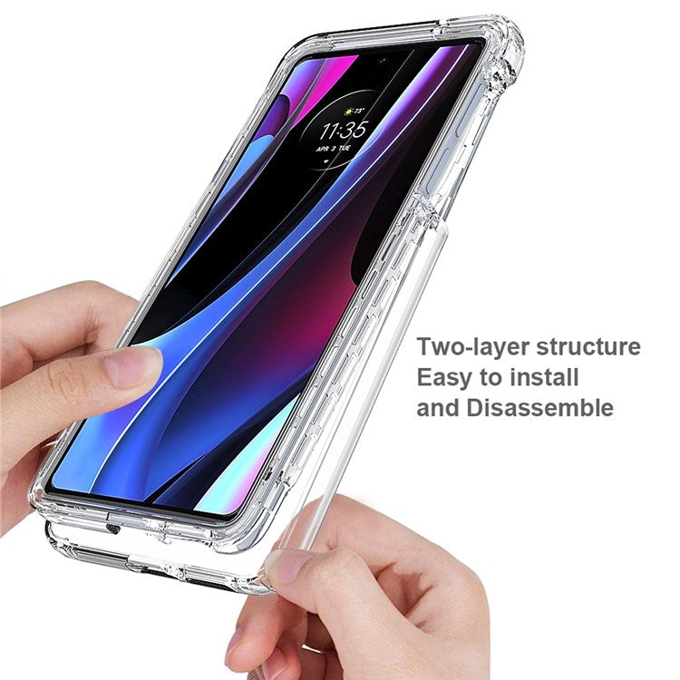 For Motorola Edge 30 Pro (Motorola Edge+ (2022)) 3-in-1 PC+TPU Hybrid Shockproof Anti-fall Gradient Case Phone Shell with PET Screen Protector - Transparent