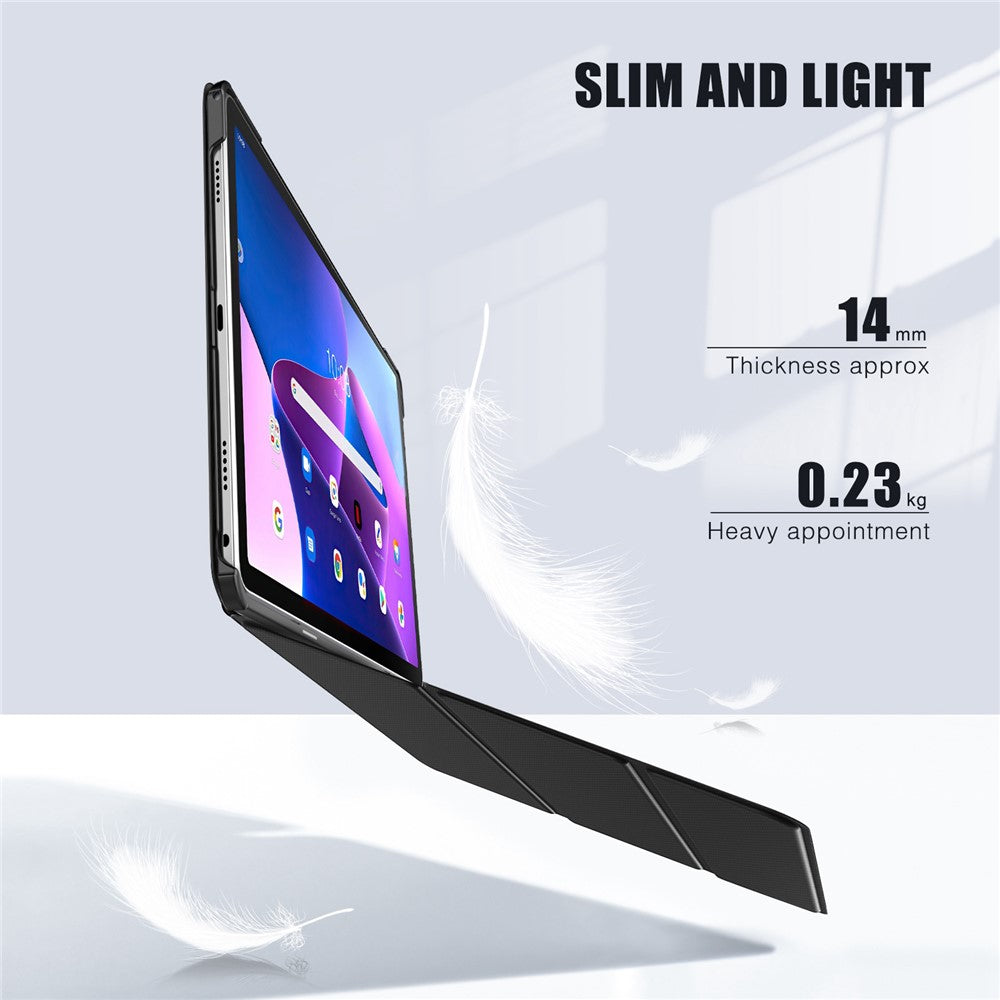 For Lenovo Tab M10 Plus (3rd Gen) Trifold Stand Full Protection PU Leather Tablet Case Auto Wake / Sleep Protective Cover - Black