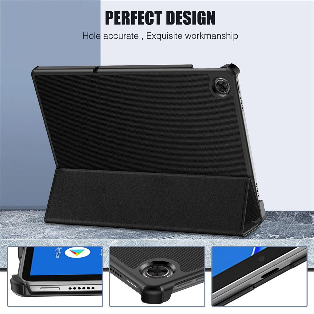 For Lenovo Tab M10 Plus (3rd Gen) Trifold Stand Full Protection PU Leather Tablet Case Auto Wake / Sleep Protective Cover - Black