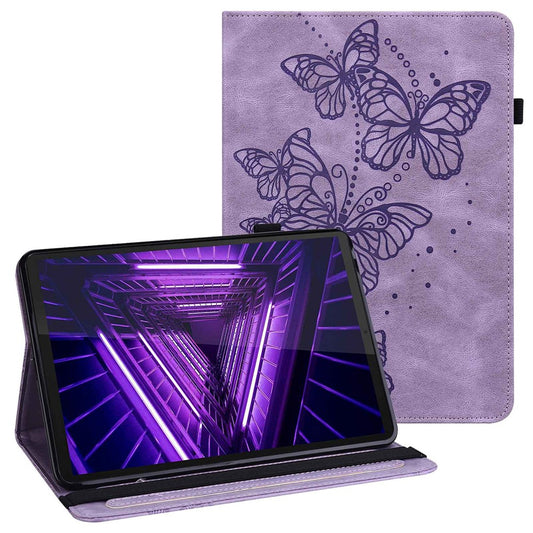 For Lenovo Tab M10 Plus (3rd Gen) / Xiaoxin Pad 2022 10.6 inch PU Leather Tablet Case Imprinting Butterflies Stand Card Holder - Purple