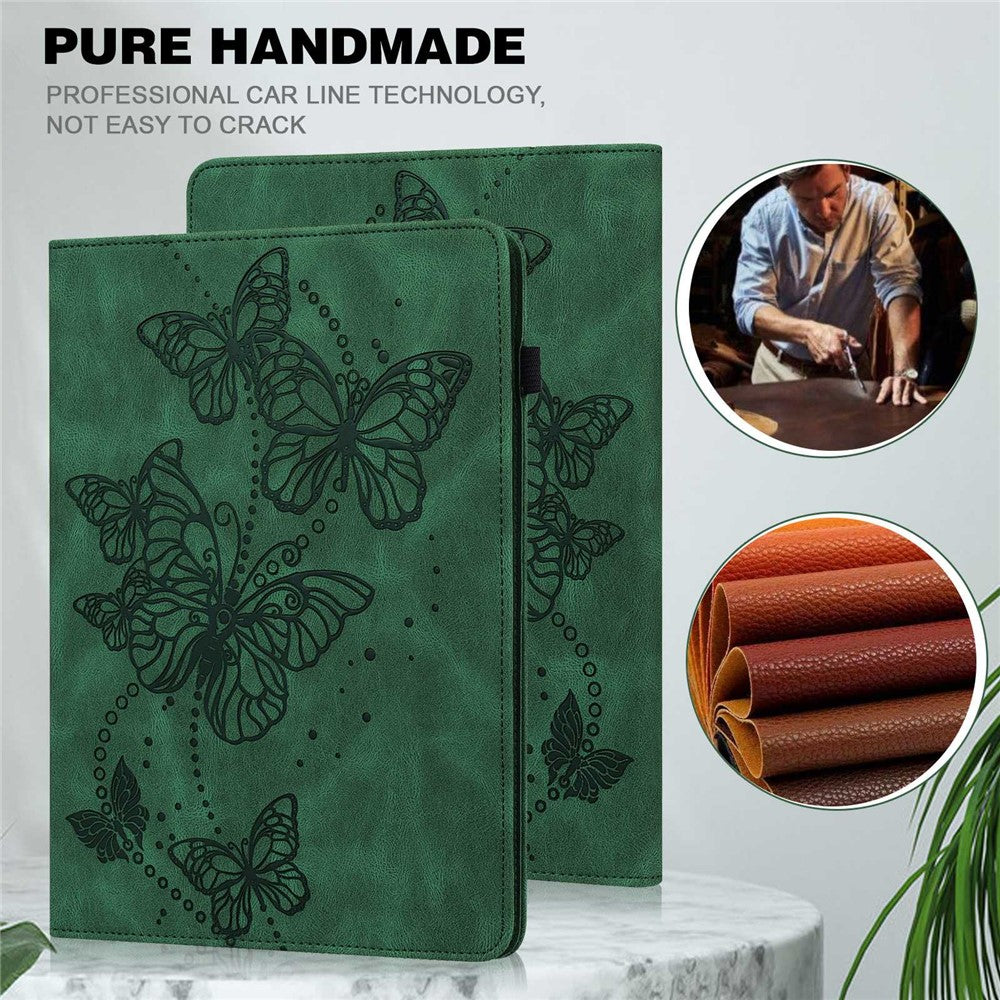 For Lenovo Tab M10 Plus (3rd Gen) / Xiaoxin Pad 2022 10.6 inch PU Leather Tablet Case Imprinting Butterflies Stand Card Holder - Green
