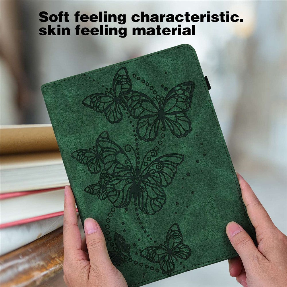 For Lenovo Tab M10 Plus (3rd Gen) / Xiaoxin Pad 2022 10.6 inch PU Leather Tablet Case Imprinting Butterflies Stand Card Holder - Green