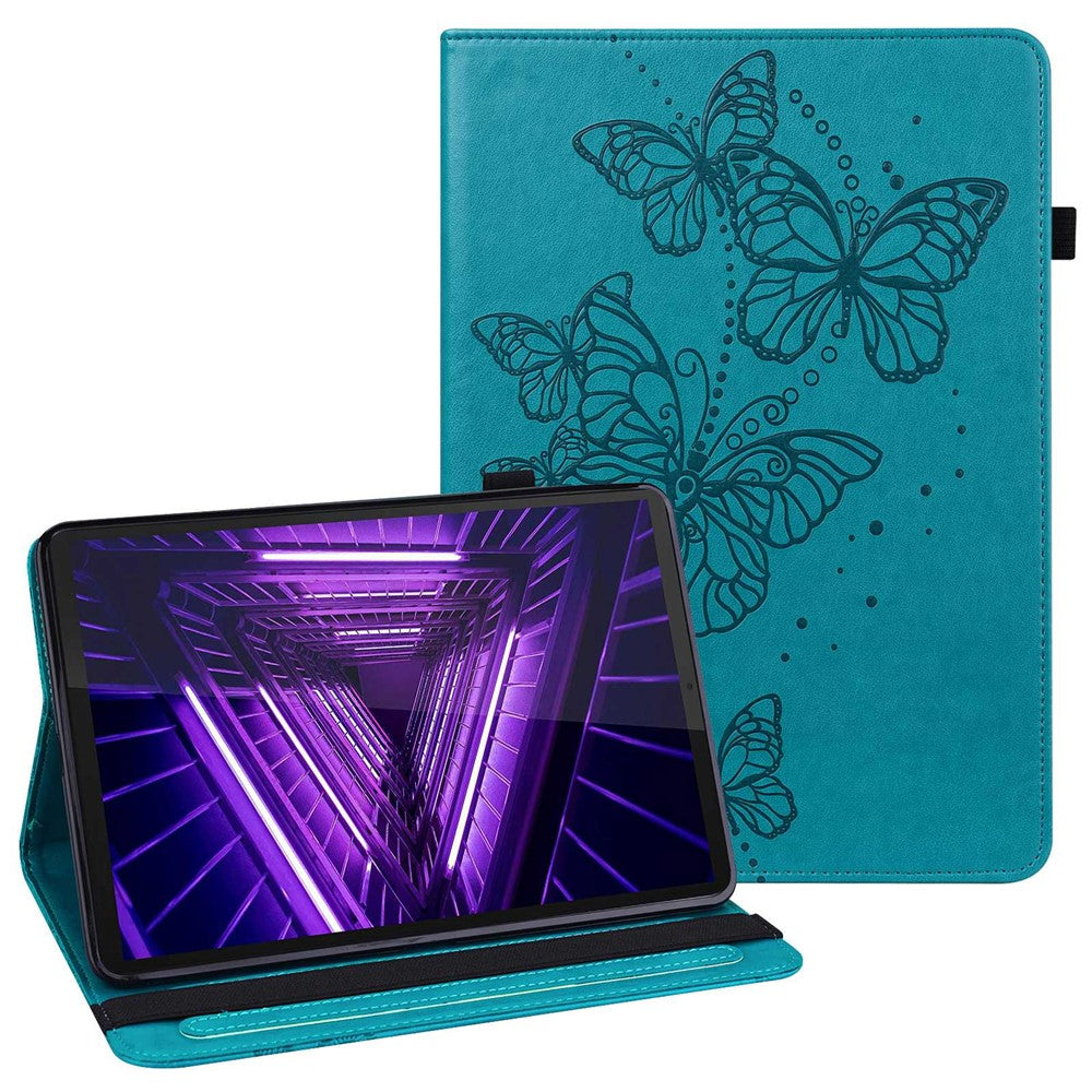 For Lenovo Tab M10 Plus (3rd Gen) / Xiaoxin Pad 2022 10.6 inch PU Leather Tablet Case Imprinting Butterflies Stand Card Holder - Blue