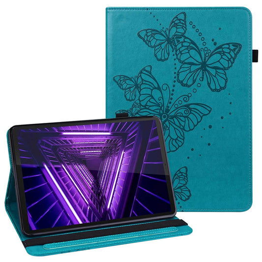For Lenovo Tab M10 Plus (3rd Gen) / Xiaoxin Pad 2022 10.6 inch PU Leather Tablet Case Imprinting Butterflies Stand Card Holder - Blue