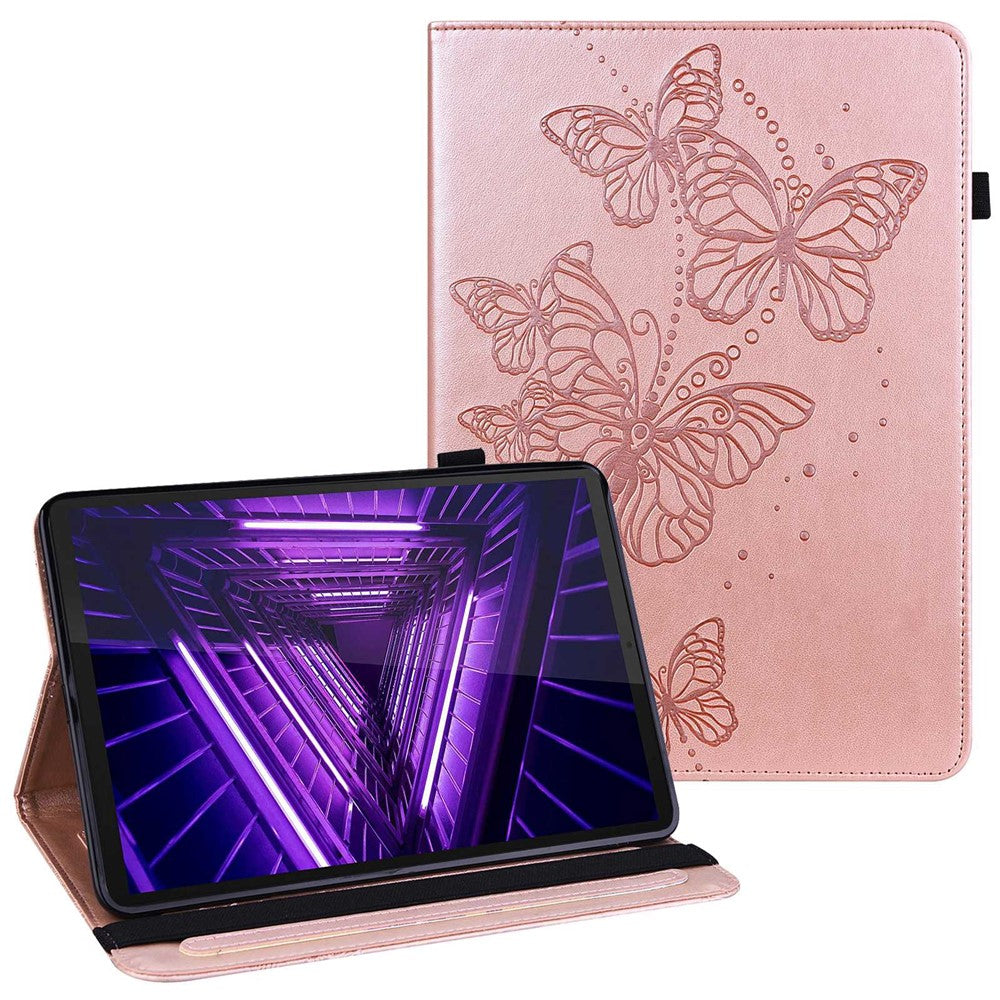 For Lenovo Tab M10 Plus (3rd Gen) / Xiaoxin Pad 2022 10.6 inch PU Leather Tablet Case Imprinting Butterflies Stand Card Holder - Rose Gold