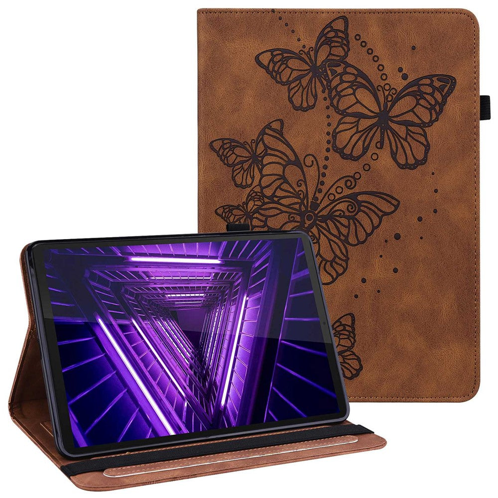 For Lenovo Tab M10 Plus (3rd Gen) / Xiaoxin Pad 2022 10.6 inch PU Leather Tablet Case Imprinting Butterflies Stand Card Holder - Brown