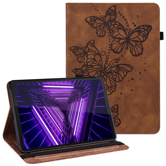 For Lenovo Tab M10 Plus (3rd Gen) / Xiaoxin Pad 2022 10.6 inch PU Leather Tablet Case Imprinting Butterflies Stand Card Holder - Brown