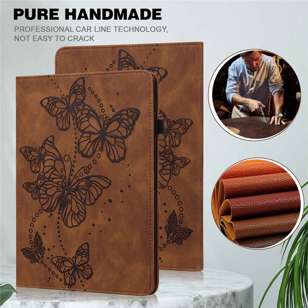 For Lenovo Tab M10 Plus (3rd Gen) / Xiaoxin Pad 2022 10.6 inch PU Leather Tablet Case Imprinting Butterflies Stand Card Holder - Brown