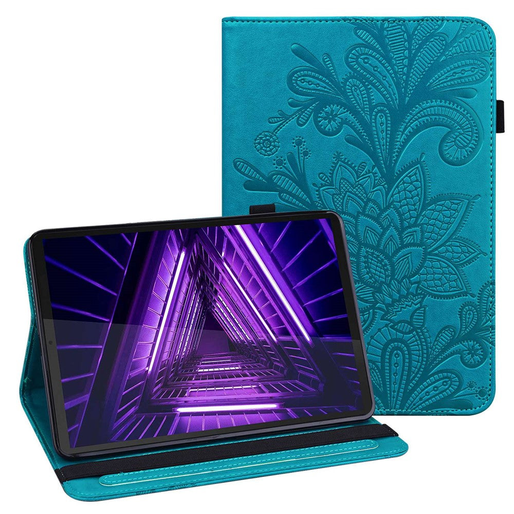 For Lenovo Tab M10 Plus (3rd Gen) / Xiaoxin Pad 2022 10.6 inch Flower Imprinting PU Leather Inner TPU Tablet Case Stand Wallet Cover  - Blue