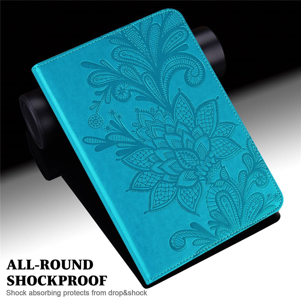 For Lenovo Tab M10 Plus (3rd Gen) / Xiaoxin Pad 2022 10.6 inch Flower Imprinting PU Leather Inner TPU Tablet Case Stand Wallet Cover  - Blue