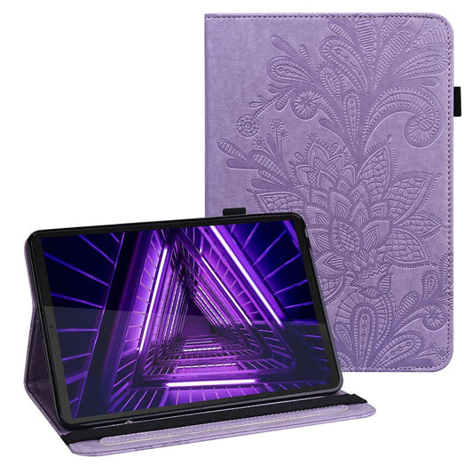 For Lenovo Tab M10 Plus (3rd Gen) / Xiaoxin Pad 2022 10.6 inch Flower Imprinting PU Leather Inner TPU Tablet Case Stand Wallet Cover - Purple