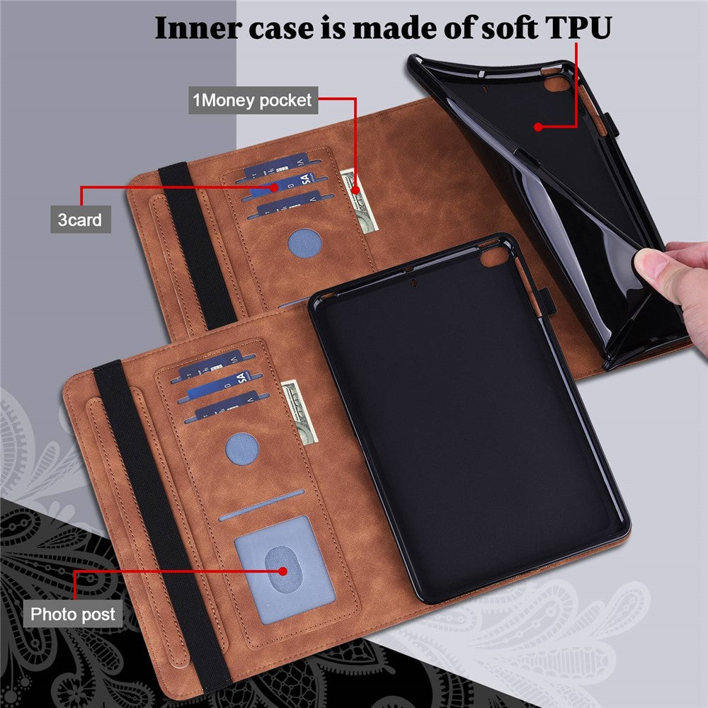 For Lenovo Tab M10 Plus (3rd Gen) / Xiaoxin Pad 2022 10.6 inch Flower Imprinting PU Leather Inner TPU Tablet Case Stand Wallet Cover - Brown