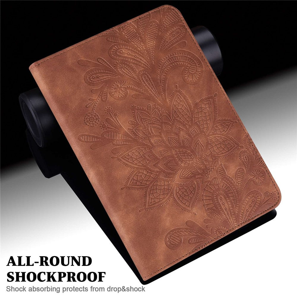 For Lenovo Tab M10 Plus (3rd Gen) / Xiaoxin Pad 2022 10.6 inch Flower Imprinting PU Leather Inner TPU Tablet Case Stand Wallet Cover - Brown