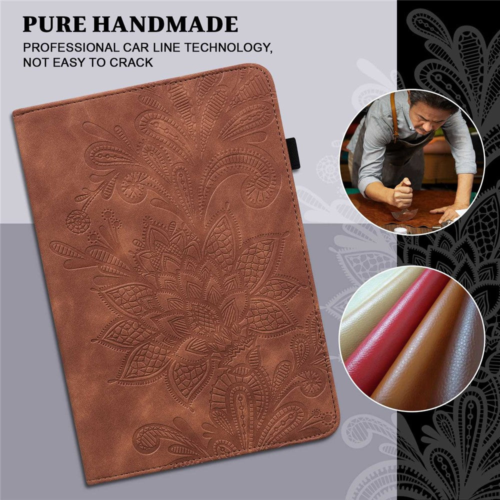 For Lenovo Tab M10 Plus (3rd Gen) / Xiaoxin Pad 2022 10.6 inch Flower Imprinting PU Leather Inner TPU Tablet Case Stand Wallet Cover - Brown